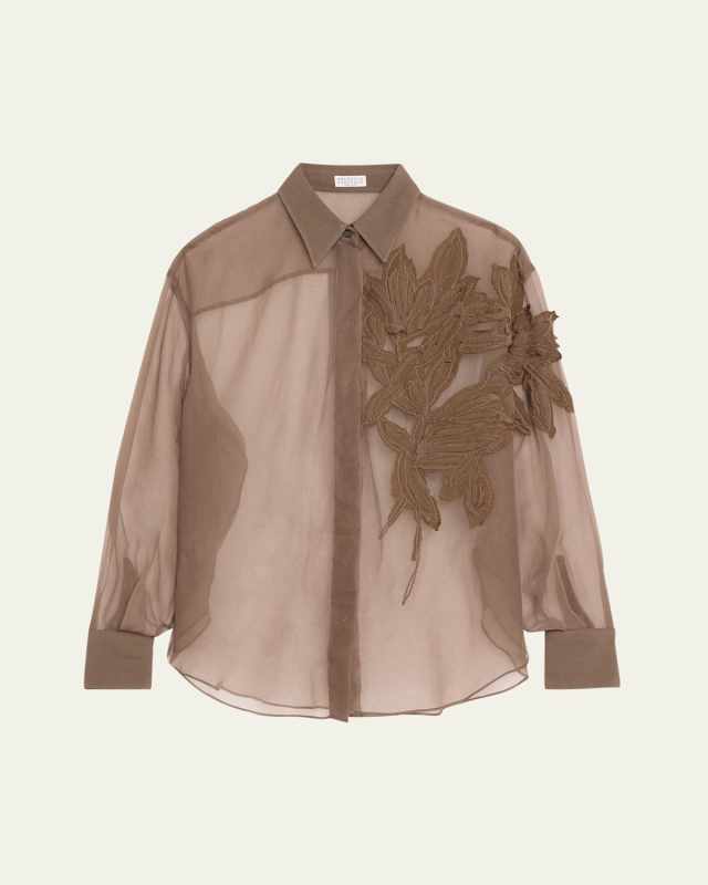 Laser Cut Crispy Silk Chiffon Blous